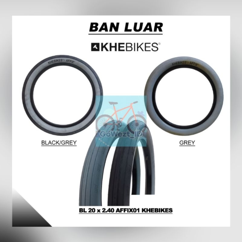 Ban Luar Sepeda Ukuran 20 x 2.40 KHEBikes Affix by United Grey Black BMX | Best Quality