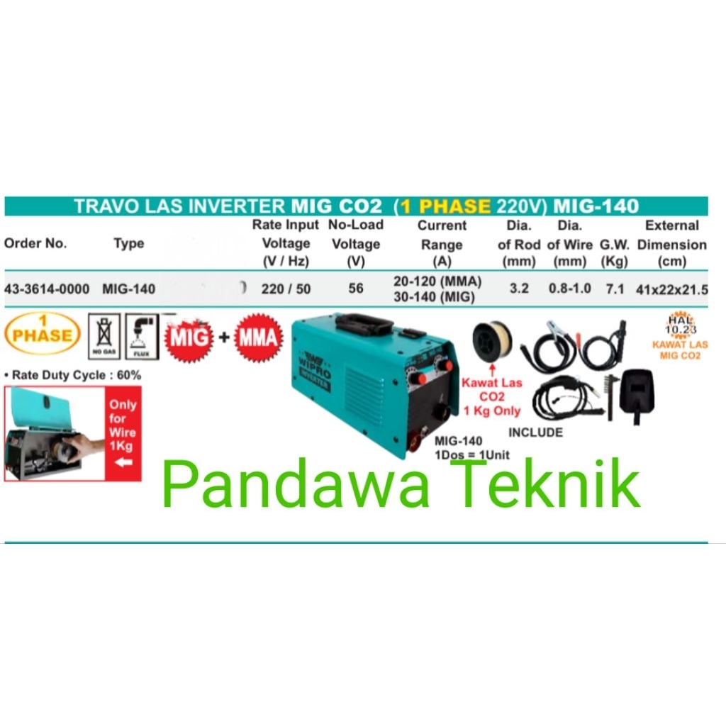 travo las mig wipro tanpa gas MIG 140