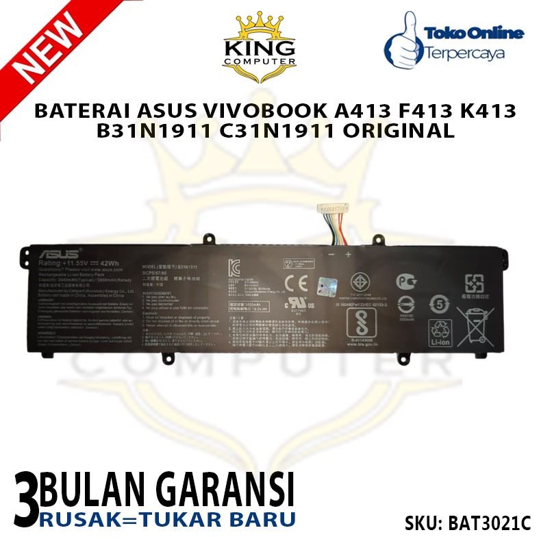 BATERAI ASUS B31N1911 VIVOBOOK A413 F413 K413 C31N1911 Original
