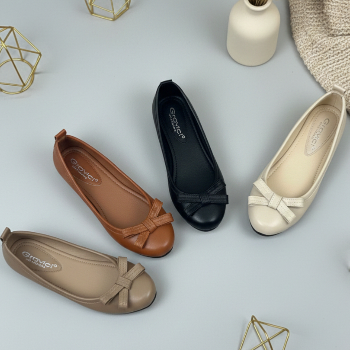 GRAVICI - Sepatu Sandal Flat Shoes AS-27 - Bahan Sintetis Premium - Sepatu Kerja Perempuan