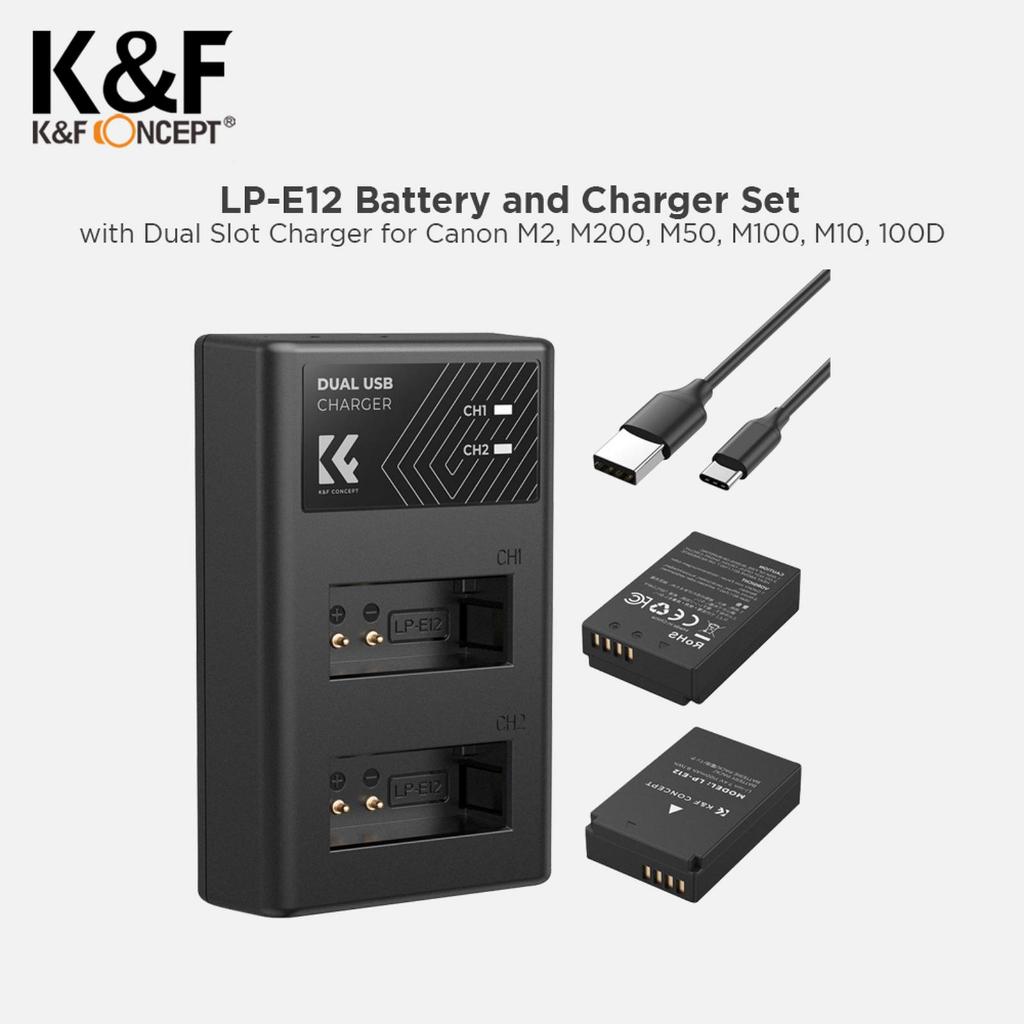KNF Concept LP-E12 Battery For Canon Baterai & Charger For EOS M50 M100 M200 M10 100D K&F Concept Or
