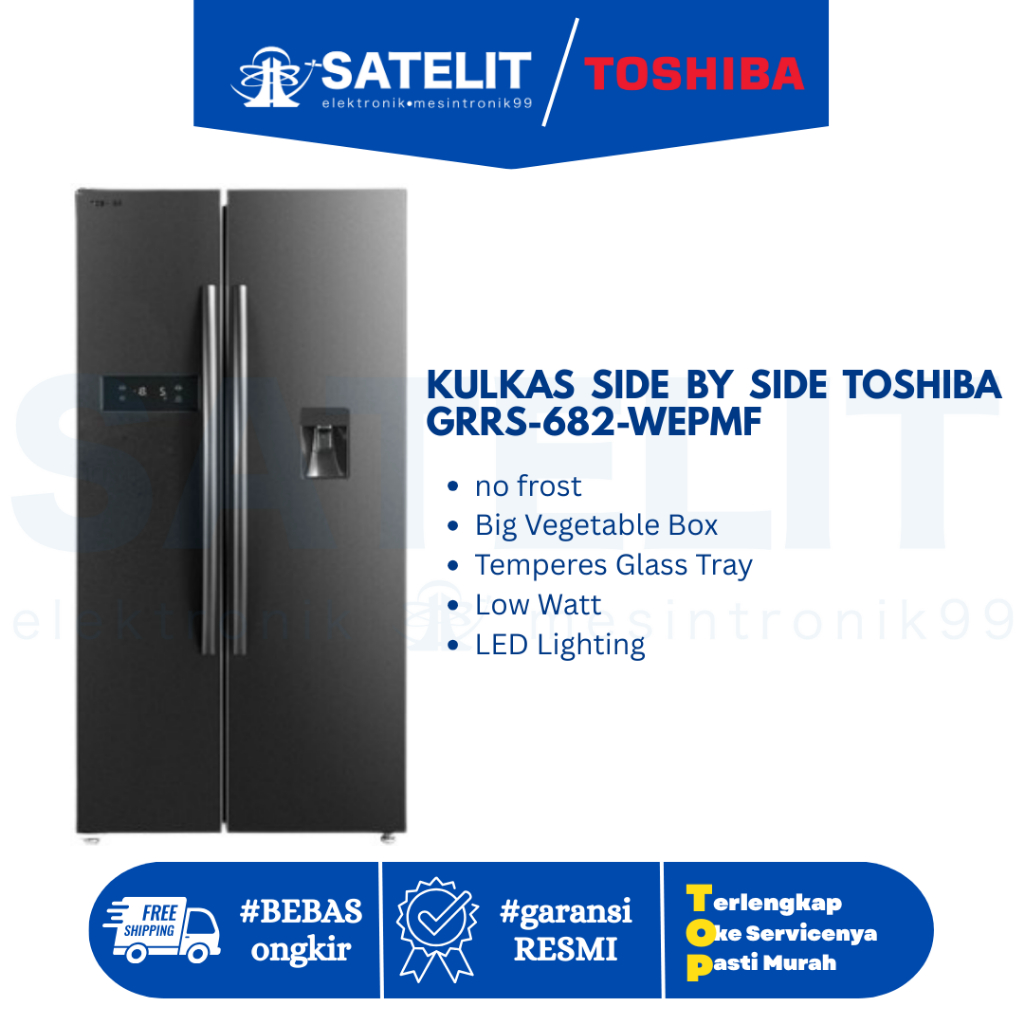 Kulkas 2 Pintu Toshiba GR-RS682WE-PMF(06) – 682 Liter, Hemat Energi, Freezer Luas & Desain Modern