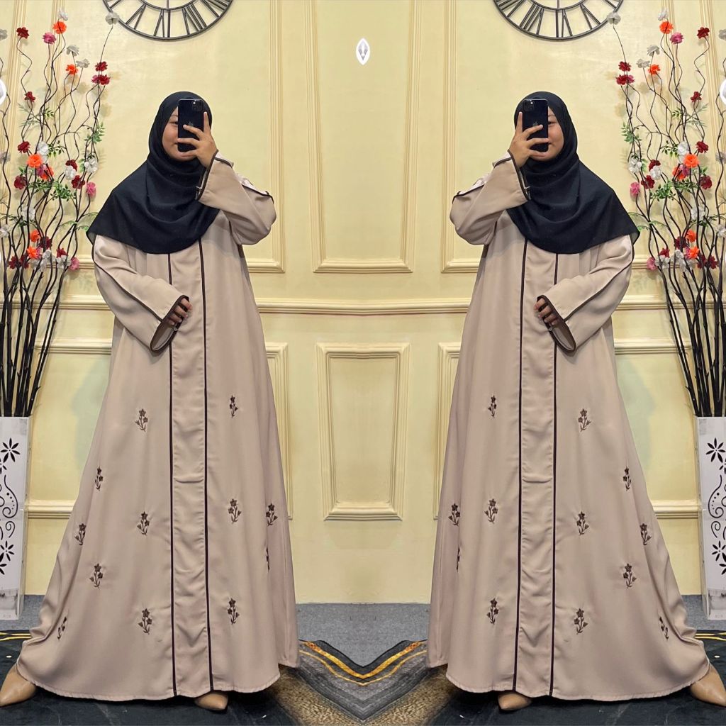 Dress Polos Abaya Bordir Renda Hitam Flowly Gamis Polos Basic Simple Elegant