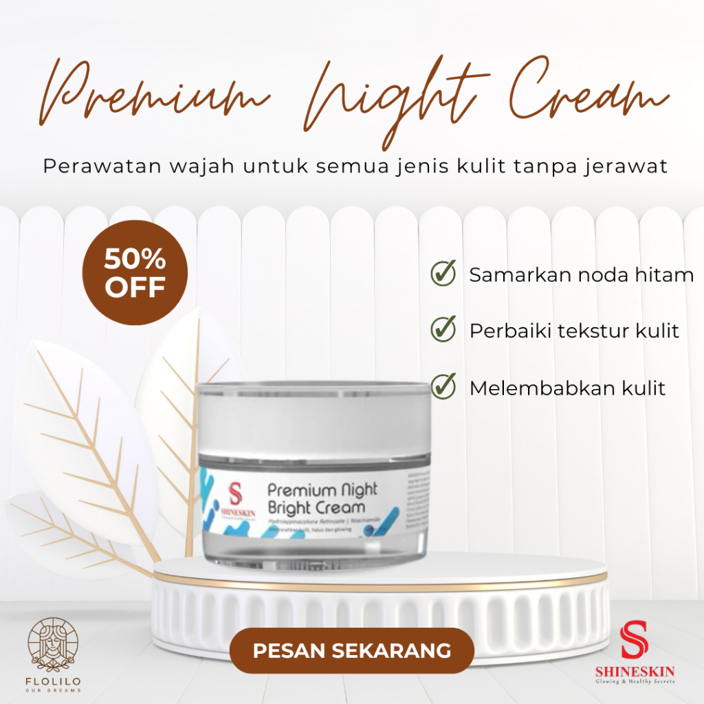Shineskin Premium Night Bright Cream Double Whitening / Cream malam SHINESKIN