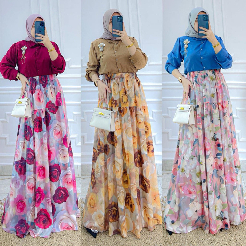 Raisa Set Rok Rayon Premium Onset Rok Rayon Kekinian Busui Adem Jumbo