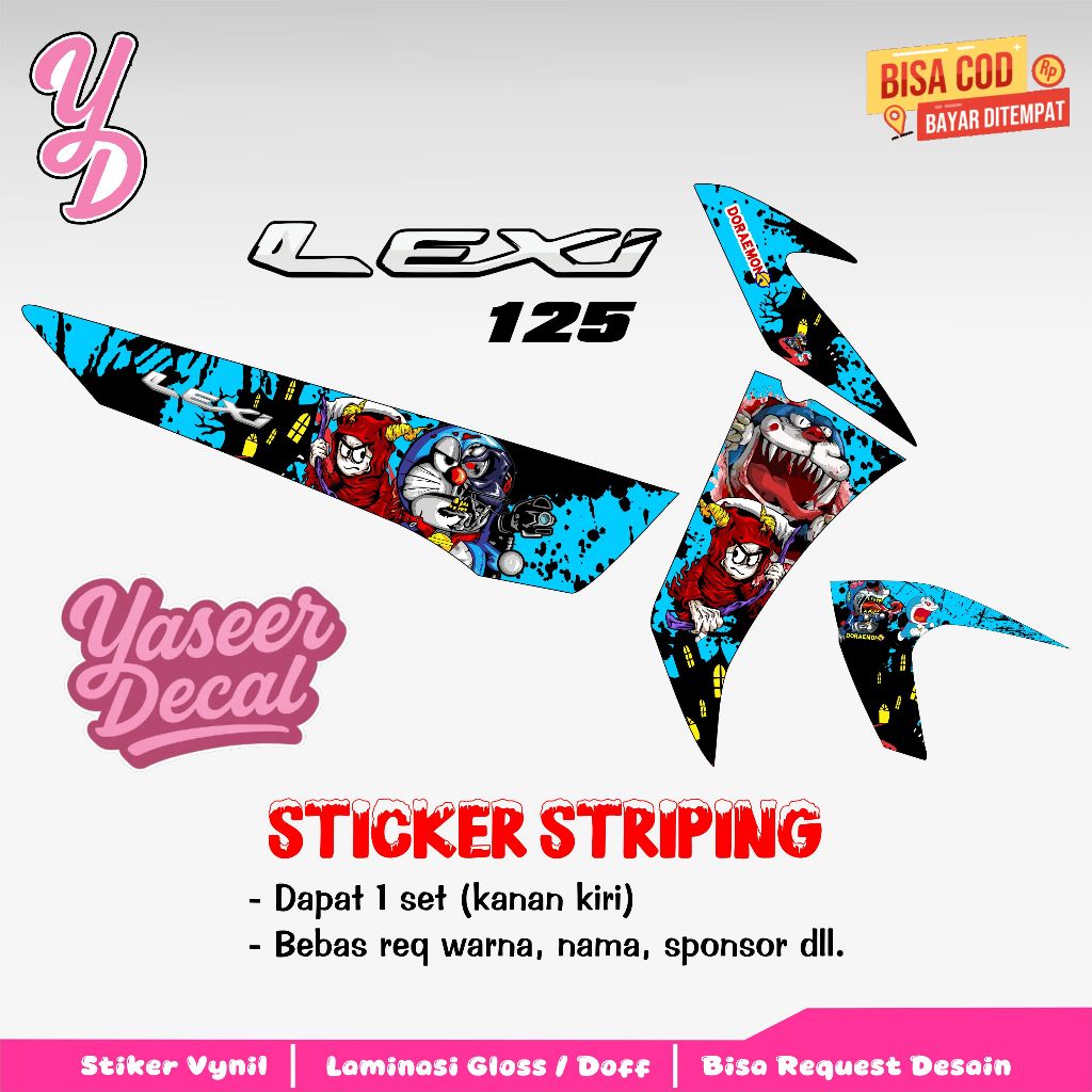 Striping Lexi - Stiker Sticker Striping Variasi Lis Yamaha Lexi - Striping Hologram Lexi Doraemon Zo