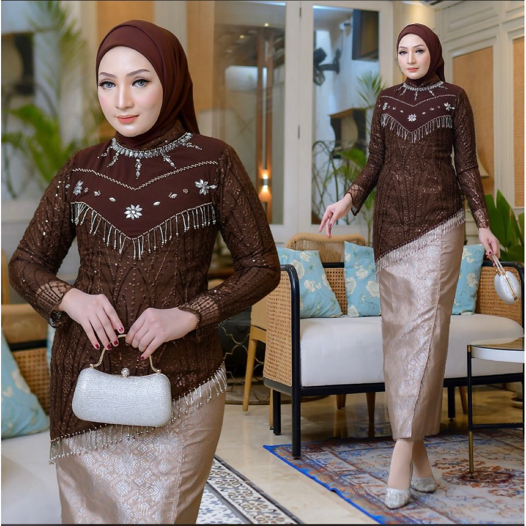 Kebaya Maramell Glamor Modern Bahan Tille Spengle Full Payet Premium Mewah / Kebaya glamor Terbaru /