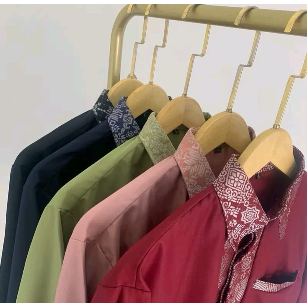 Atasan baju kemeja pria polos variasi songket kemeja pria kondangan elegan