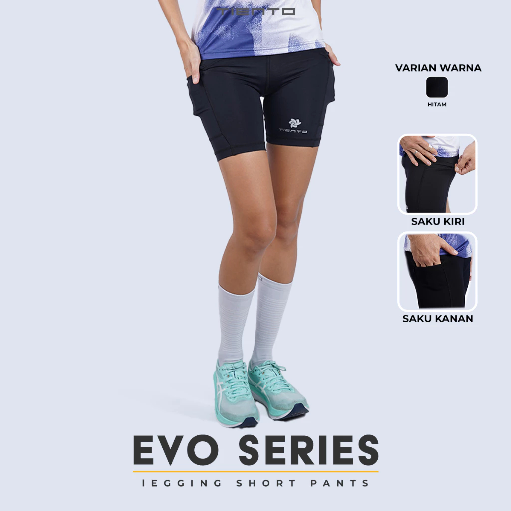 Tiento Celana Legging Lari Wanita Short Pants EVO Women Leging Running Pocket