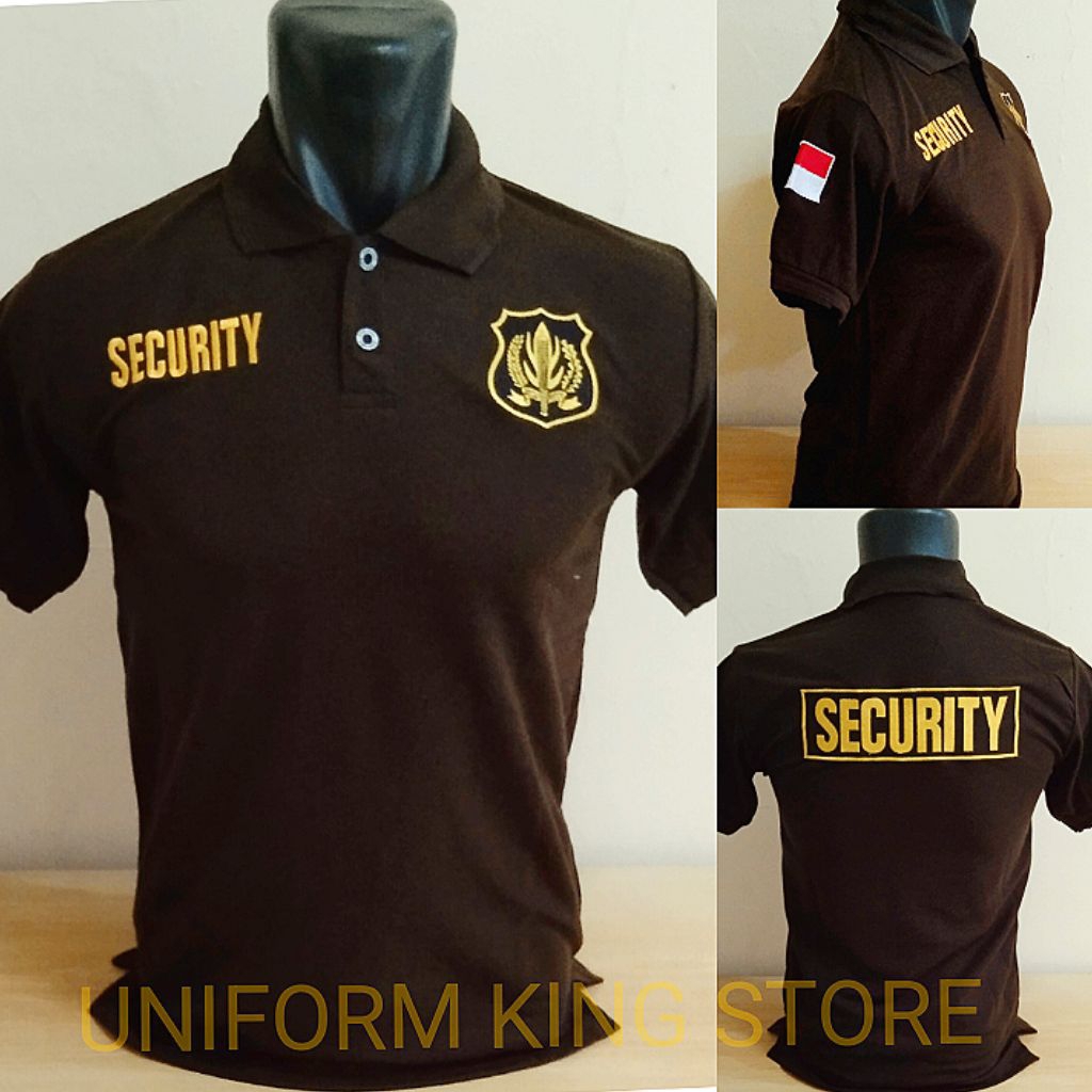 KAOS SECURITY COKLAT TUA LOGO KUNING FULL BORDIR - KAOS KERAH SECURITY COKLAT LOGO KUNING BORDIR - K