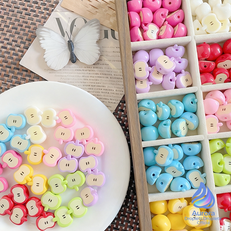 Manik-manik Apel Setengah Wajah Akrilik Kartun Lucu Manik-manik Longgar Apel