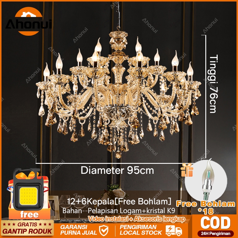 [3Warna Free Bohlam] Lampu Hias Gantung D100CM 100% K9 Kristal Estetik Besar Mewah Lampu Ruang Tamu 