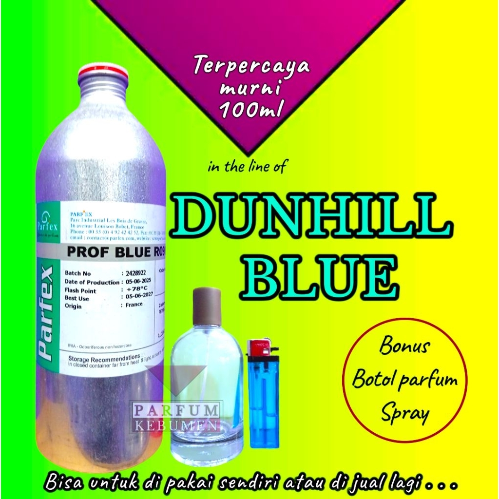 100 ml bibit parfum murni DUNHILL BLUE kode prof blue parfex bonus botol kaca spray , wangi awet tah