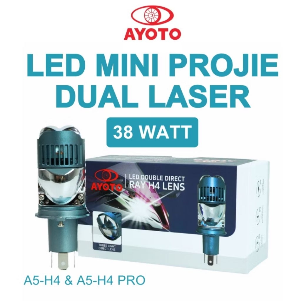 AYOTO LAMPU UTAMA MOBIL MOTOR LED A5 SOCKET H4 KAKI 3 PREMIUM HI LOW BEAM 38 WATT