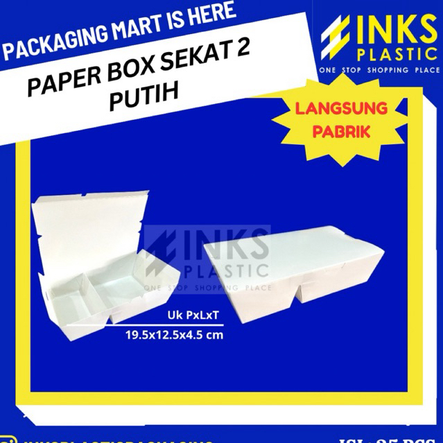 PAPER LUNCH BOX SEKAT 2 POLOS PUTUH PAPER BOX KOTAK MAKAN
