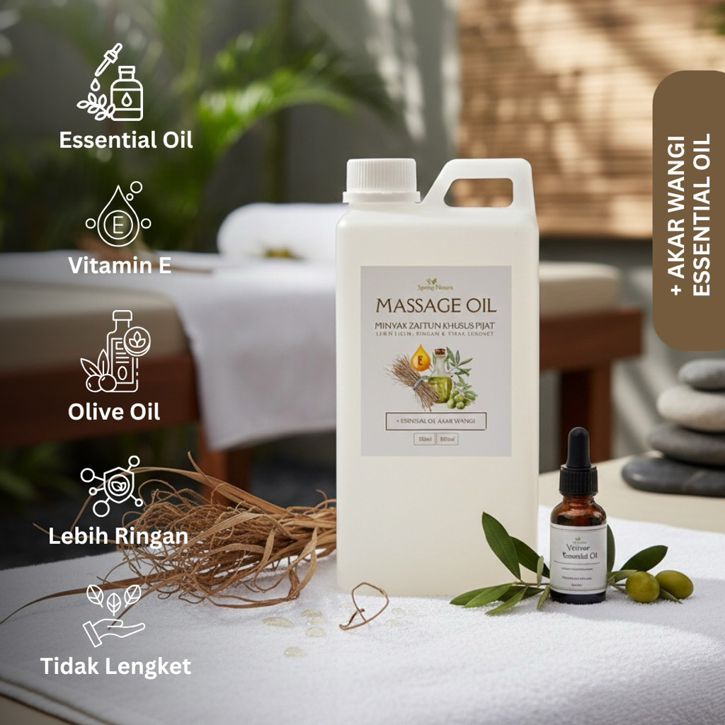 1L Minyak Pijat dengan Essential Oil Akar Wangi | Massage Oil with Vetiver Essential Oil | Minyak Pi