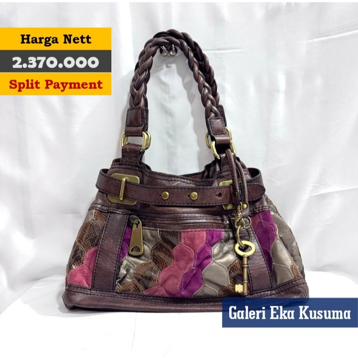 F225. FOS*IL FIFTYFOUR 54 PATCHWORK PW SHOULDER KEPANG ESPRESSO