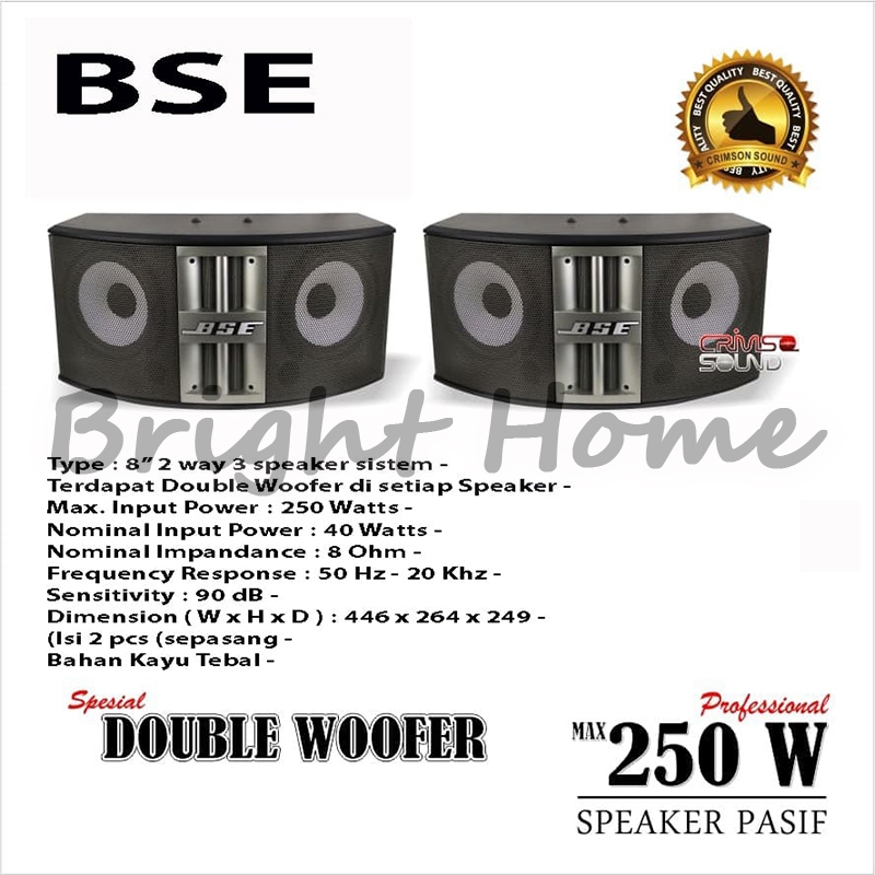BSE BE-800 BE800 BE 800 Double Speaker Karaoke Pasif 8 Inci