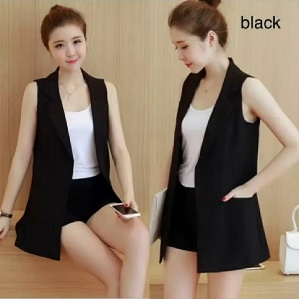 outer blazer scuba tanpa lengan
