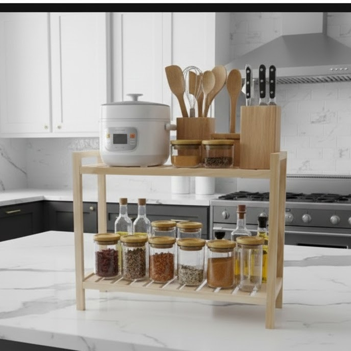 Rak Dapur Tingkat Kayu Pinus Solid Rak serbaguna model Palet