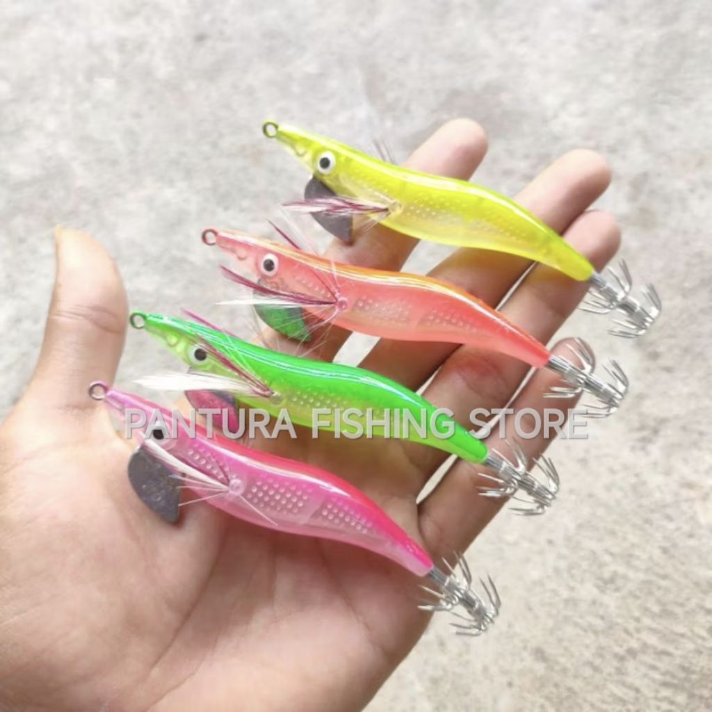 Umpan Pancing Cumi Azhuri Super Glow 2.5 - Umpan Cumi Azhuri Bening Bentuk Udang 2.5