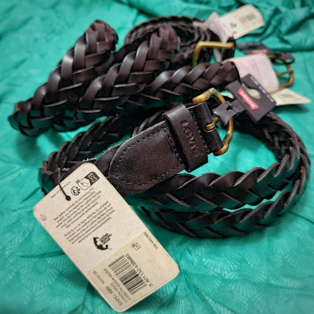 Sabuk Gesper Lev is Lv"s Original Braids Braided Belt 100% Full Grains Bovine Leather Vintage Dark B