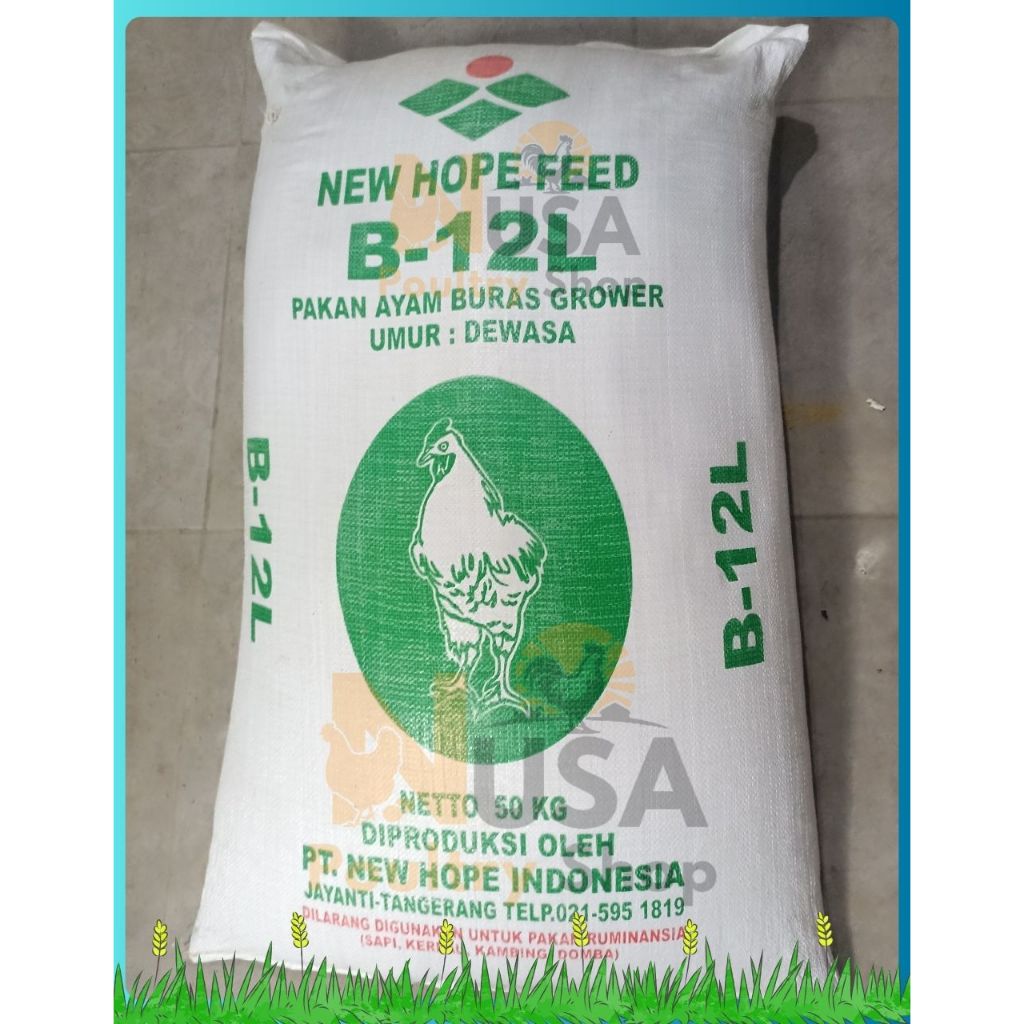 Pur Ayam Buras B-12L Pakan Ayam Grower Dewasa Repack 1KG - Buras Ayam New Hope Pakan Ternak Ayam Beb