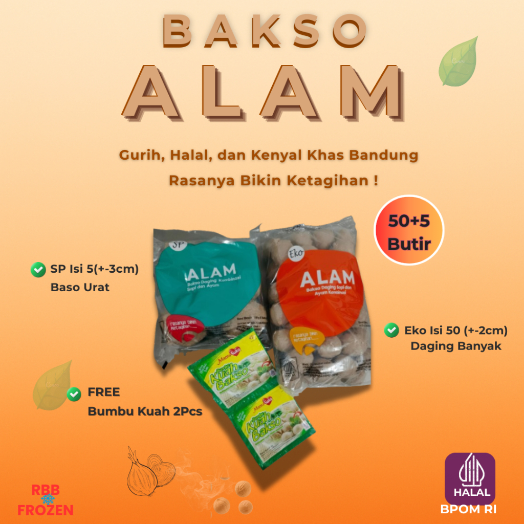 Rajanyabasobandung - Baso Alam Super 50+5 Free Bumbu | Bakso Sapi Halal Bandung Fresh & Kenyal | ESP