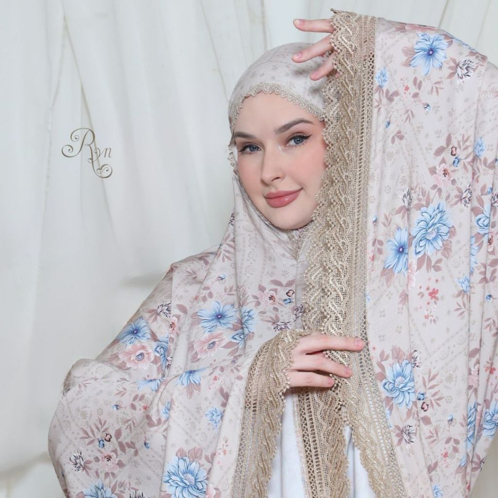 BRIANNA MUKENA DEWASA JUMBO BAHAN RAYON VISCOSE MOTIF BUNGA KOMBINASI RENDA BY RYN RAYYAN