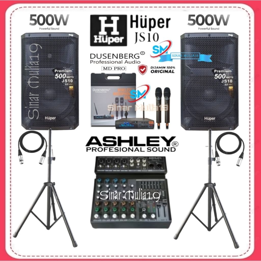 PROMO PAKET SOUND SYSTEM HUPER JS10 MIXER ASHLEY PREMIUM 6 MIC WIRELESS DUSENBERG MD-PRO ORIGINAL