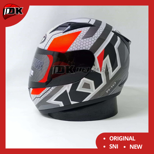 Helm Full Face KYT R10 Seri 5 Motif Matt Gunmetal Red Fluo Doff Original Merah Hitam Terbaru 2023
