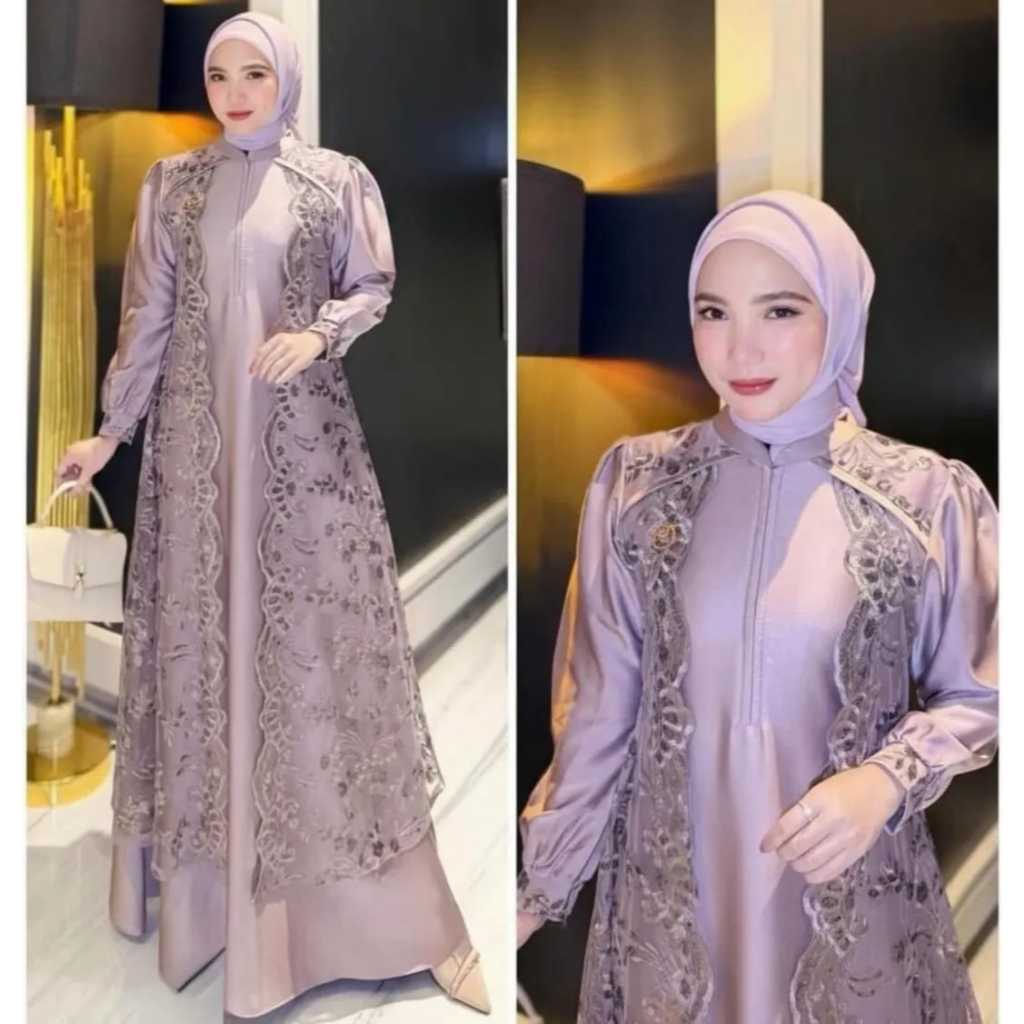 Devita Dress Kondangan Wanita 2026 Velvet Mix Brukat Mewah Elegant New Lusy Fashion Muslimah Terkini