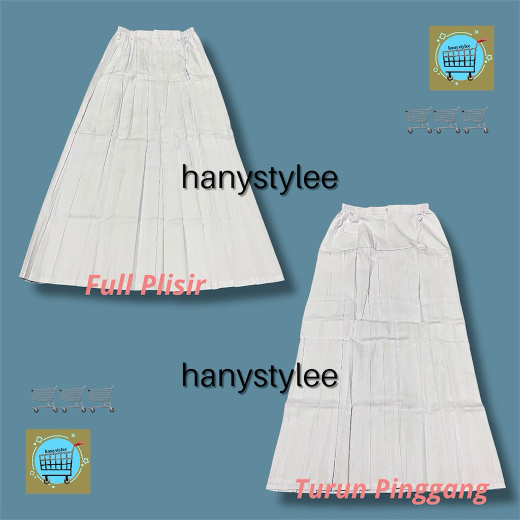 SERAGAM SEKOLAH ROK PANJANG PUTIH SD,SMP,SMA ROK REMPEL LIPIT TURUN PINGGANG ROK PUTIH SEKOLAH