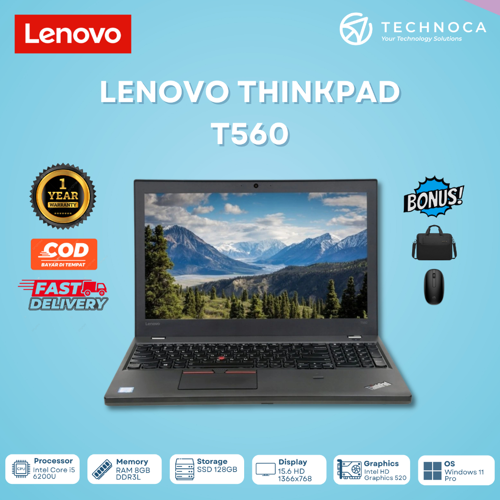 LAPTOP LENOVO THINKPAD L560 T560 I5 GEN 6 RAM 8GB SSD 128GB GARANSI 1TAHUN