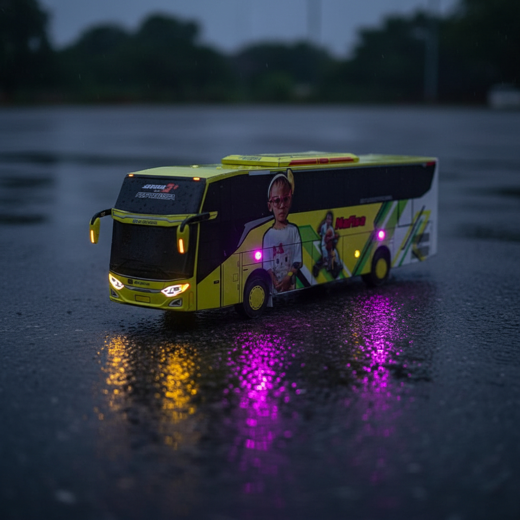 Miniatur Bus Besar Panjang 30 Cm Custom Foto, Nama, dan Livery (Lampu LED, Strobo, dan Basuri)- Pape