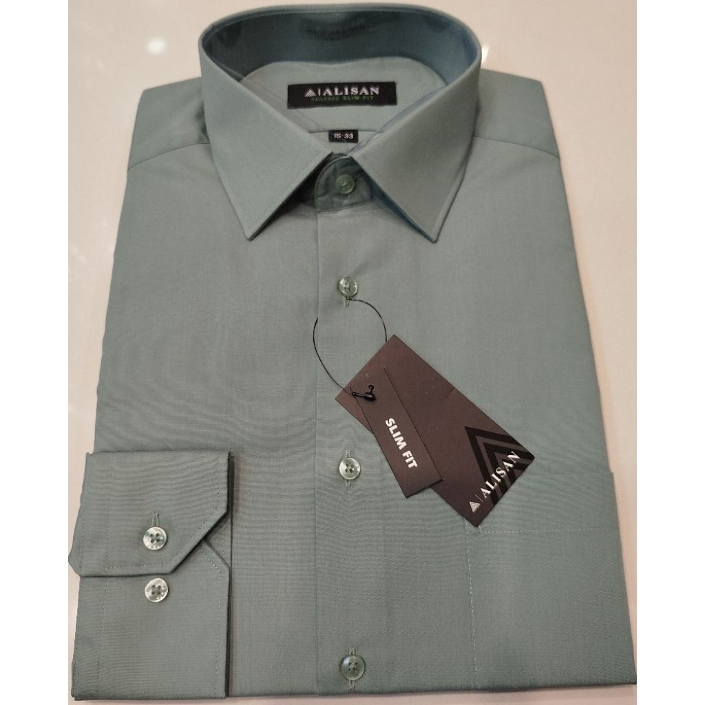 Alisan Kemeja Polos Panjang Hijau Sage Slimfit/Reguler