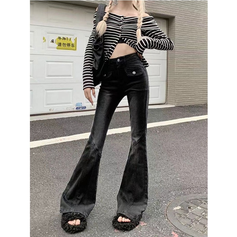 Celana Jeans Cutbray kekinian Highwaist Cutbray Jeans Hitam Sexy Stretch Skinny Jeans