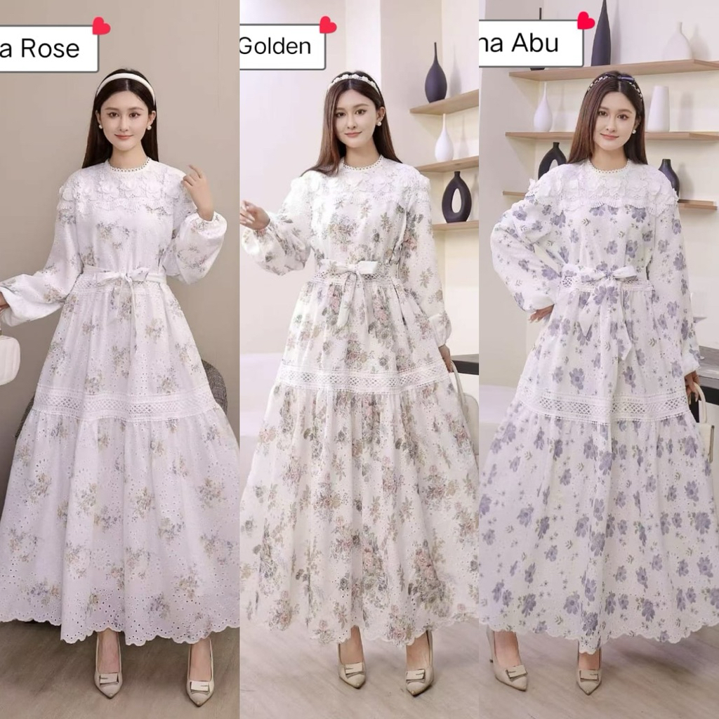 Sabrina Maxi, dress import premium, gamis brukat eyelet, dress mewah, gamis pesta, dress lfy, gamis 