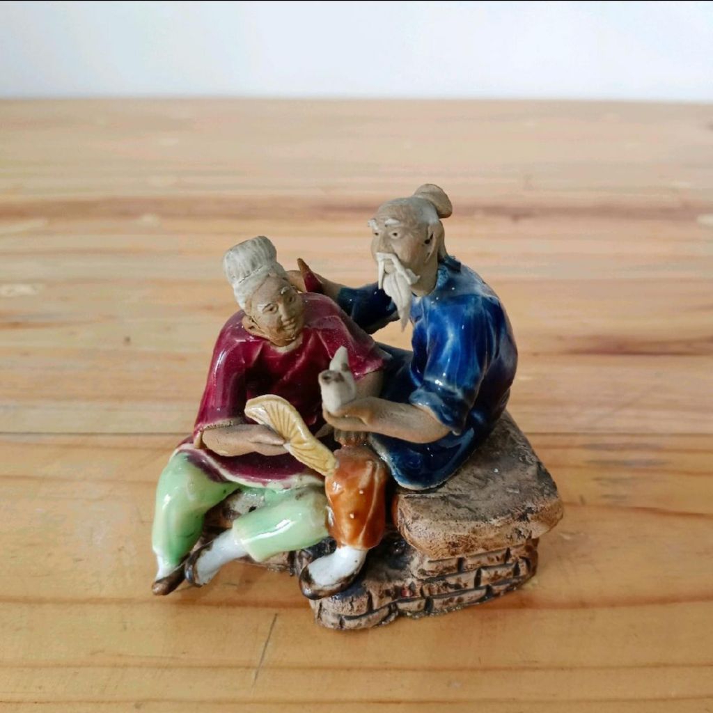 Patung Miniatur Keramik Cina Figur Kakek & Nenek