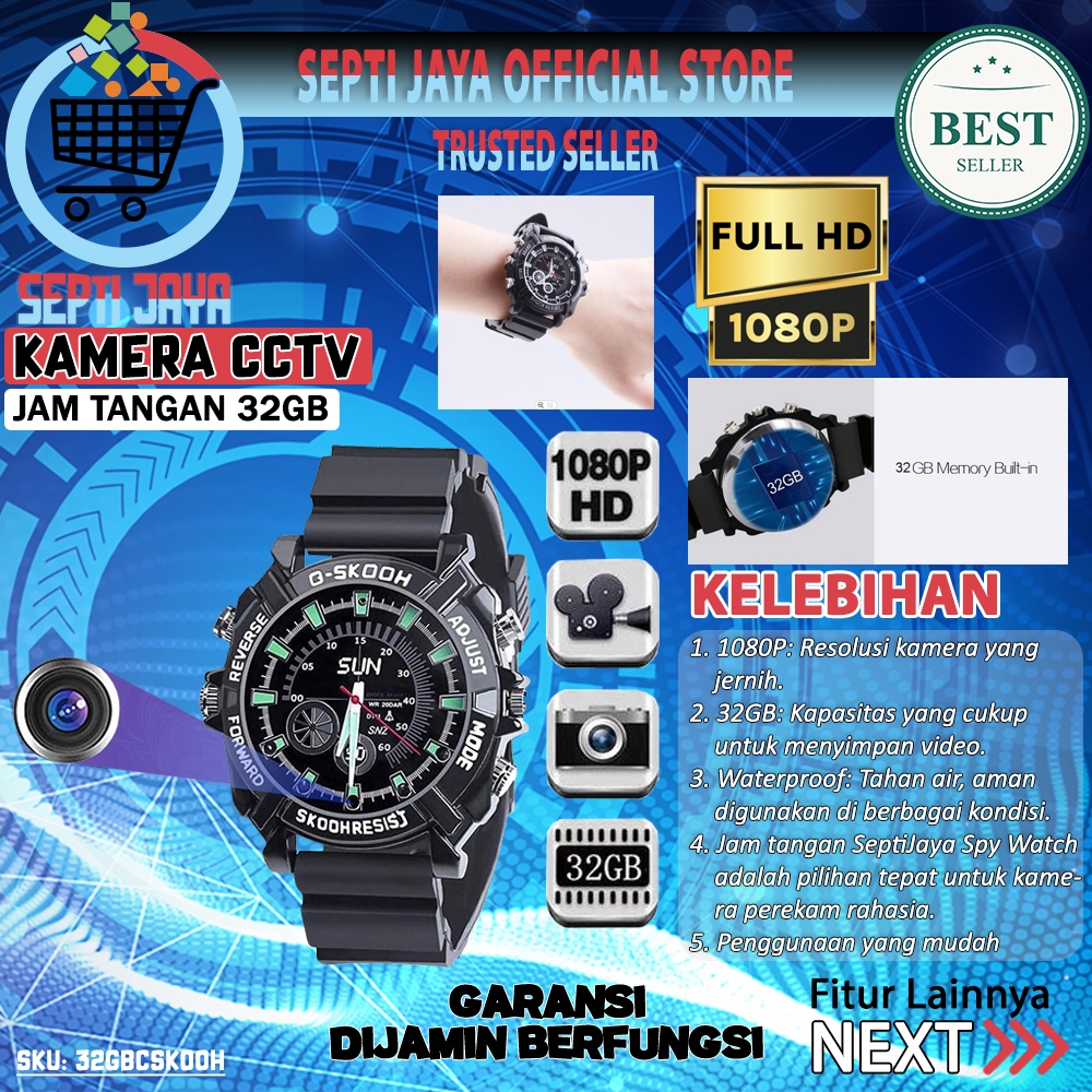 SeptiJaya Spy Watch Mini Camera 1080P 32GB Jam Tangan Spycam Kamera Rahasia Night Vision 32GBCSKOOH