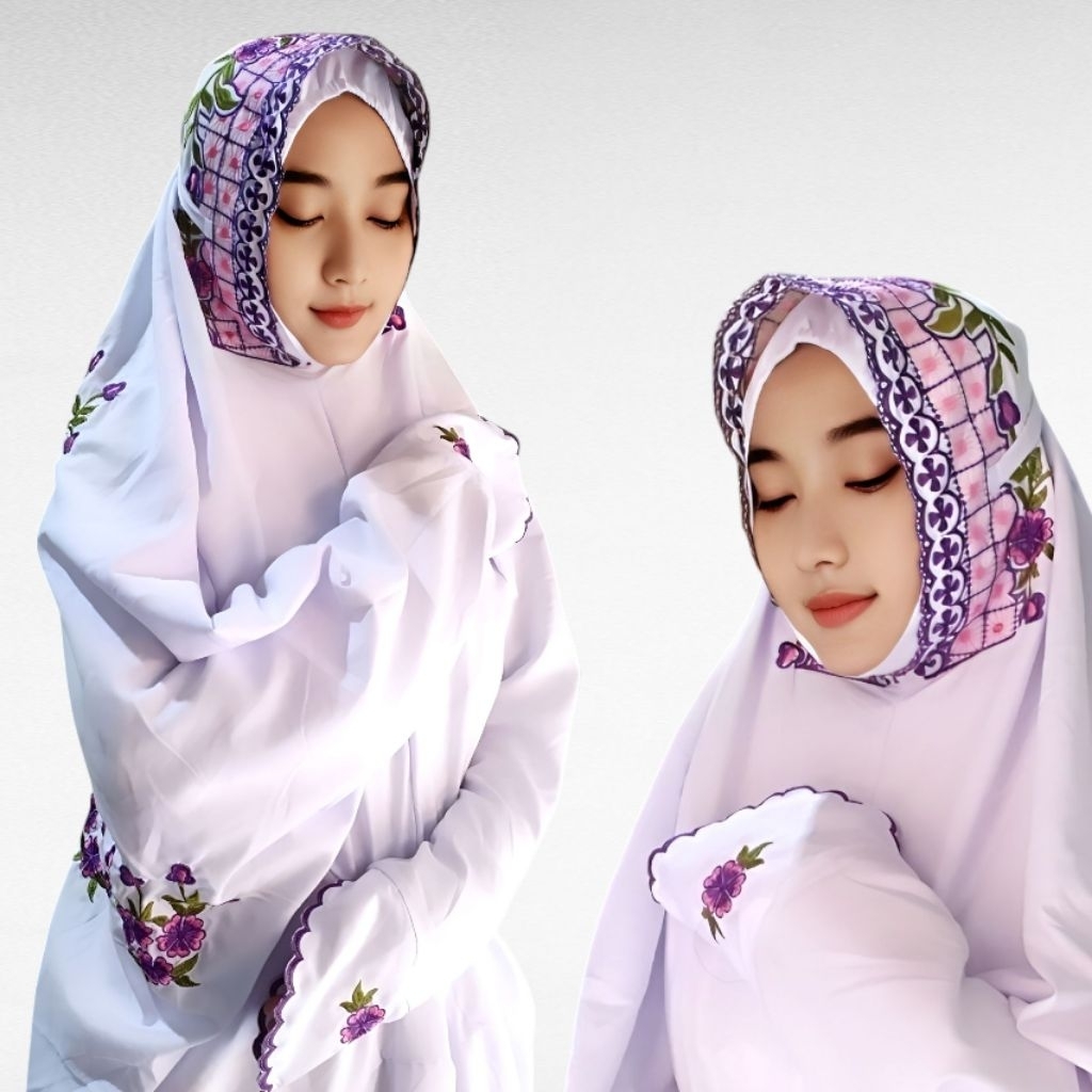 Mukena Lajuran Bodir Bunga Poppy | Katun Mikro Premium Hitam | Elegan & Mewah untuk Ibadah
