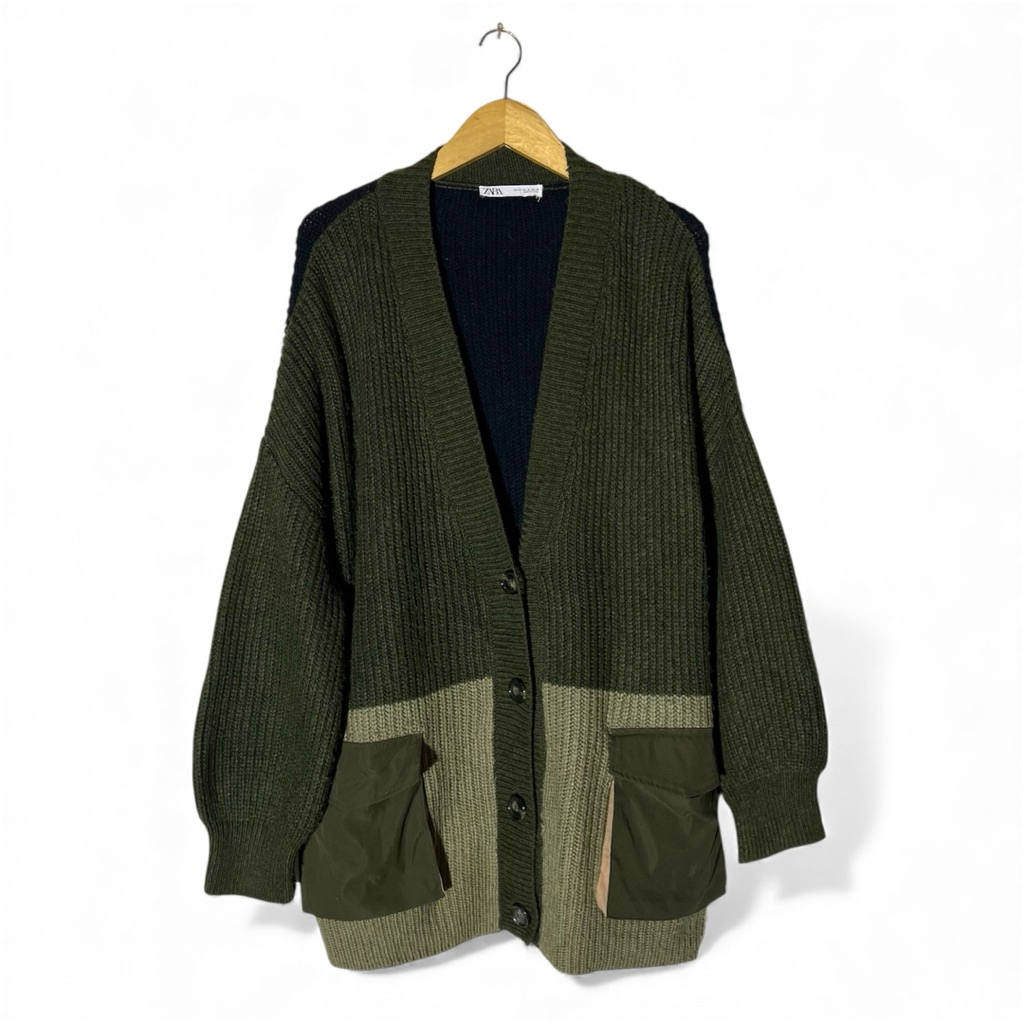 Zara Cardigan Oversized Army Green Authentic Original