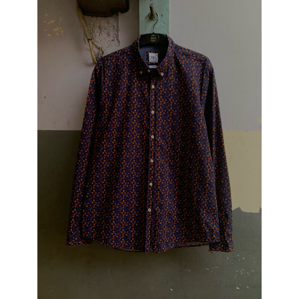 kemeja Zara motif lengan panjang pria size L