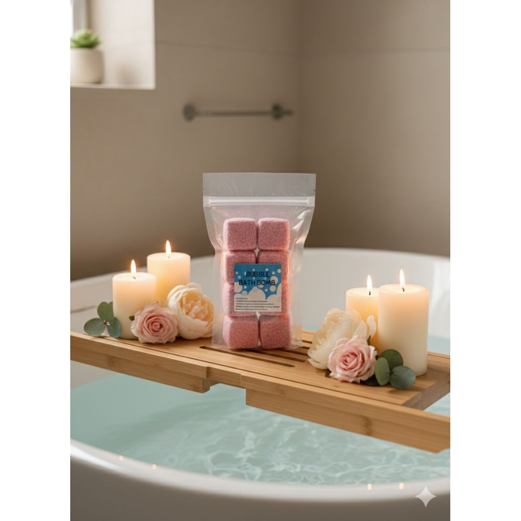 Bubble Bath Bomb 10 Cube Strawberry Milkshake – Busa Melimpah Wangi Segar | Spa Mandi Busa Rumah