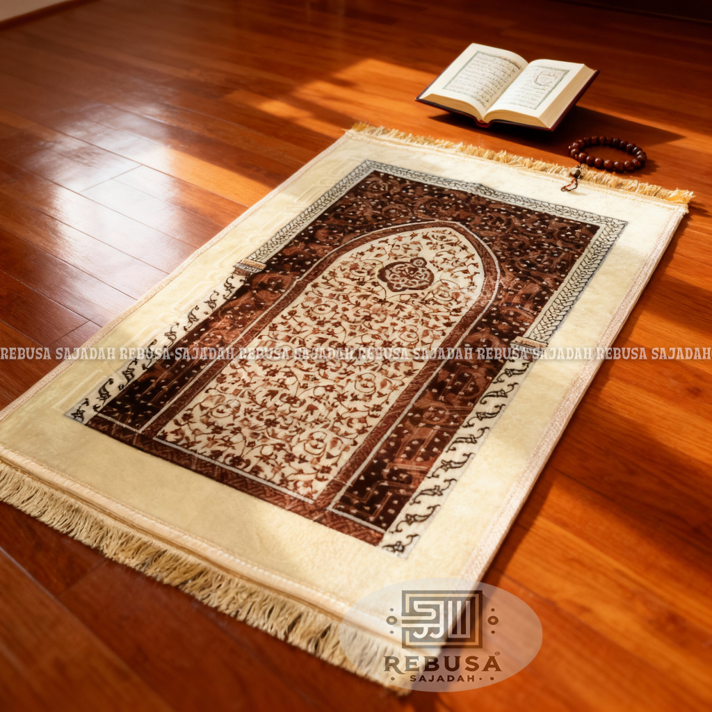 Sajadah Busa Tebal Empuk Uk Dewasa Sejadah Turki Embos Empuk Hitam dan Cream
