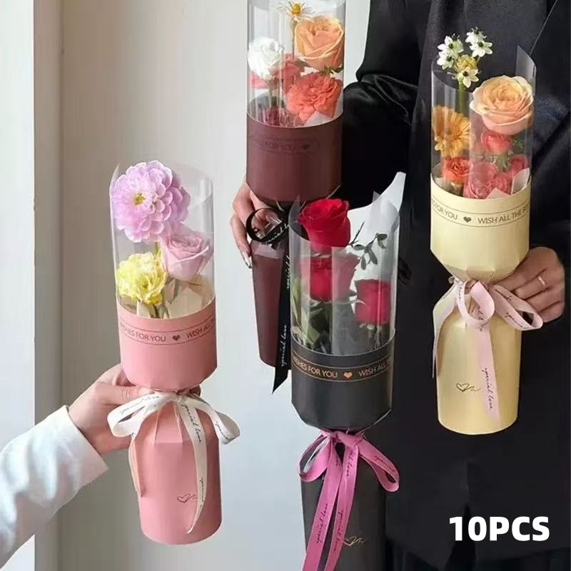 10Pcs Potongan Terintegrasi Bentuk Tunggal Transparan Buket Bunga Kertas Pembungkus DIY Kertas Buket