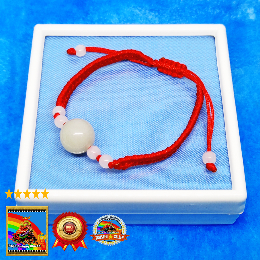 Gelang Tali Merah  Liontin Giok Butiran Putih