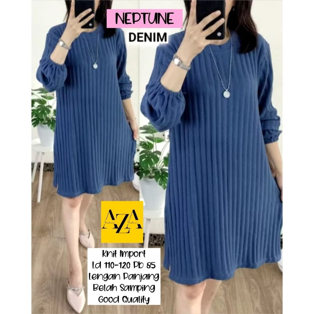 NEPTUNE TUNIK RAJUT IMPORT JUMBO/LONG TUNIK KNIT IMPORT/TUNIC MIDI CASUAL MOTIF POLOS LD 120 CM FIT 