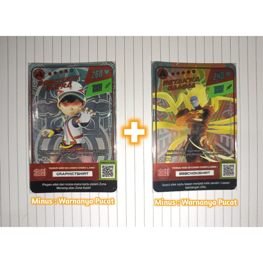 Kartu Foil Minus Warna Boboiboy Supra (A) + Bonus Kartu Foil Retak'ka Gamma (A) Minus Warna - Choki 