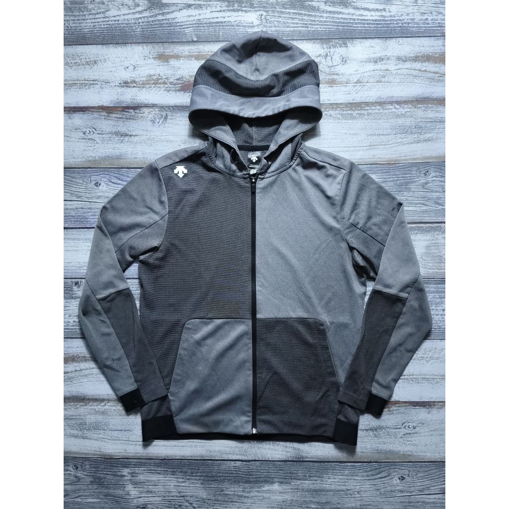 Jaket descente sweater hoodie full zipper athletic training motoran hangout unisex Abu Dan black bra